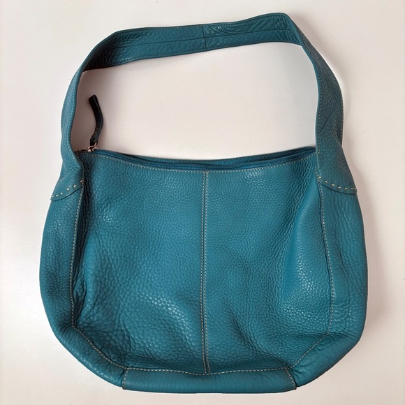 Vintage Fossil Teal Pebbled Leather Hobo Shoulder Bag – with Key Charm Y2K - Picture 10 of 11